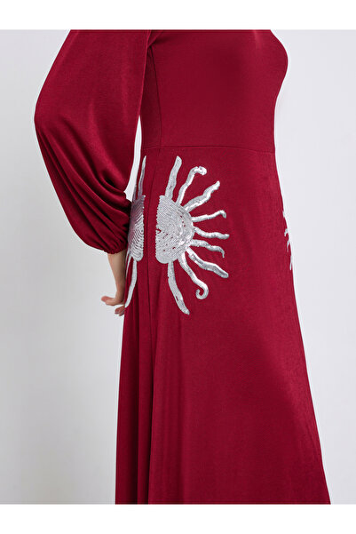 Styli Burgundy Embellished A-Line Maxi Dress