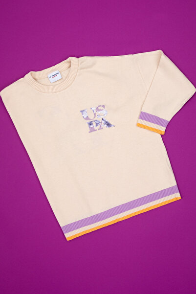 U.S. Polo Assn. Kız Çocuk Bisiklet Yaka Krem Kazak 50314352-VR256