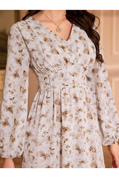 Take Two By Styli Floral Maxi Dress with Volume Sleeves