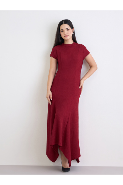 Styli Burgundy Asymmetric Hem Maxi Dress