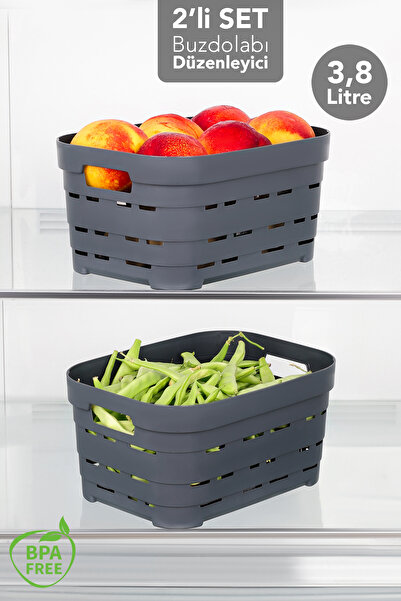 Meleni Home 2 Pieces 3.8 Lt Perforated Refrigerator Organizer - Kitchen Bathroom Multi-Purpose Cabinet Organizer Anthracite