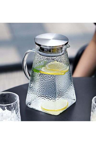 Beauenty Glass Water Jar With Stainless Steel Lid, 1500ml Borosilicate Pitcher