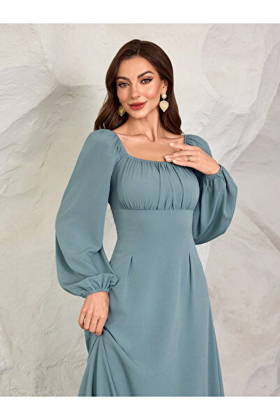 Take Two By Styli Square Neck Maxi Dress with Back Tie-Up