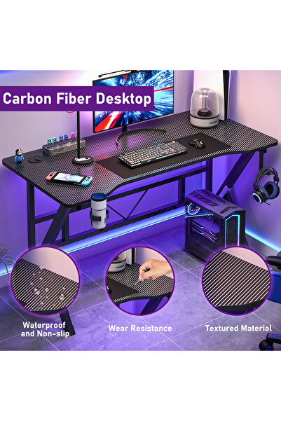 Sheinhome Gaming Table Computer Desk Writing Desk with Headphone Hook&Cup Holder for Home Office 140*55CM