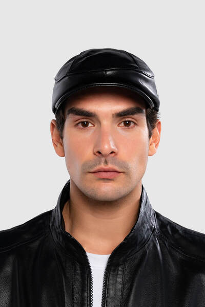 Tamer Tanca Ανδρικό καπέλο London από γνήσιο δέρμα, μαύρο δέρμα