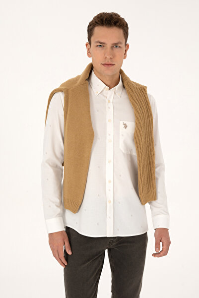 U.S. Polo Assn. Men's Cream Long Sleeve Shirt 50308561-Vr256