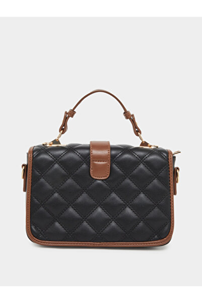 Styli Black Quilted Handbag with Belt Buckle Detail