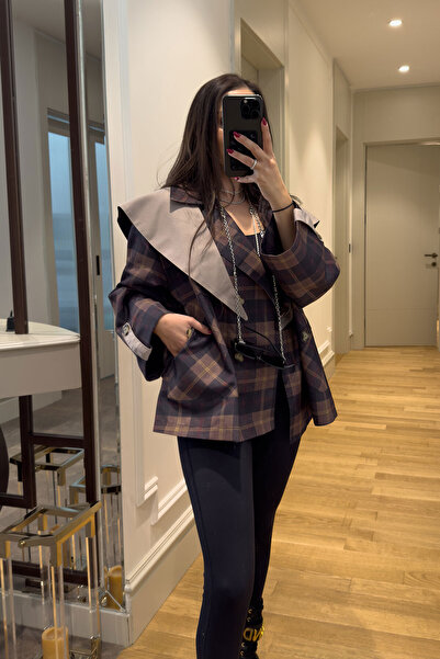 MAGARDE Şal Yaka Garnili Ekose Tasarım Trençkot- SİYAH