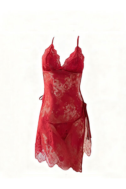 JInsh Elegant Lady Backless Transparent Hollow Pajamas Floral Printed Neck Nightwear High Fork Sleep