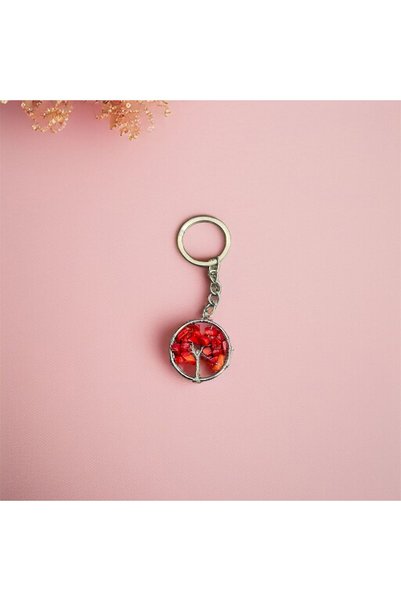 AURA STONE Aurastone Coral Natural Stone Tree of Life Keychain