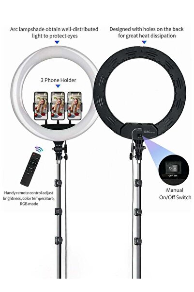 Beauenty 18-inch Dimmable LED Ring Light with 2.1m Tripod, Remote & 3 Phone Holders