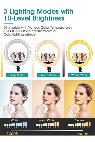 Beauenty 18-inch Dimmable LED Ring Light with 2.1m Tripod, Remote & 3 Phone Holders
