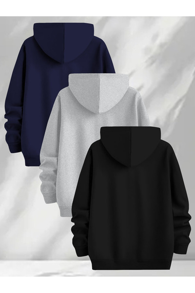 uyguntarz Multi-Colored Printed Hooded Sweatshirt 3-Pack Deal