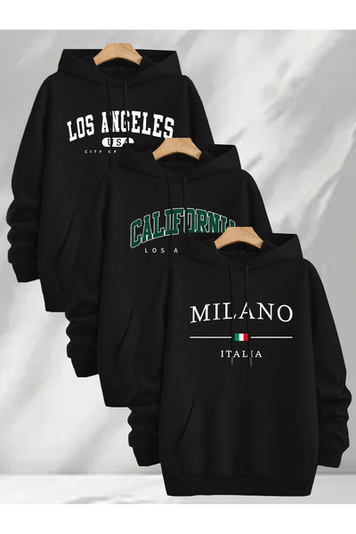 uyguntarz Multi-Colored Printed Hooded Sweatshirt 3-Pack Deal