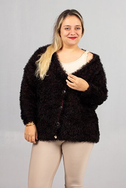 Truva XXL Plus Size Bearded Knitwear Cardigan Ful Stretch Fabric Black