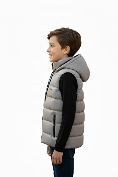 ASYAKİDS CLUB Boy's Hooded Printed Lined Seasonal Puffer Vest with Pockets