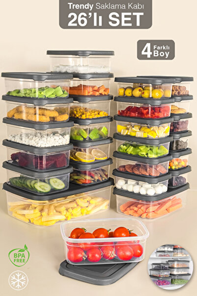 Meleni Home 26-Piece Rectangular Food Storage Container - Microwave and Dishwasher Safe Organizer Gray