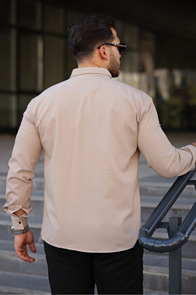 comstar Men's Slim Fit Pocket Basic Long Sleeve Stone Denim Shirt