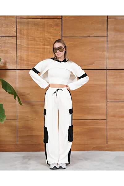 cemo Contrast Block Wide Leg Tracksuit Set