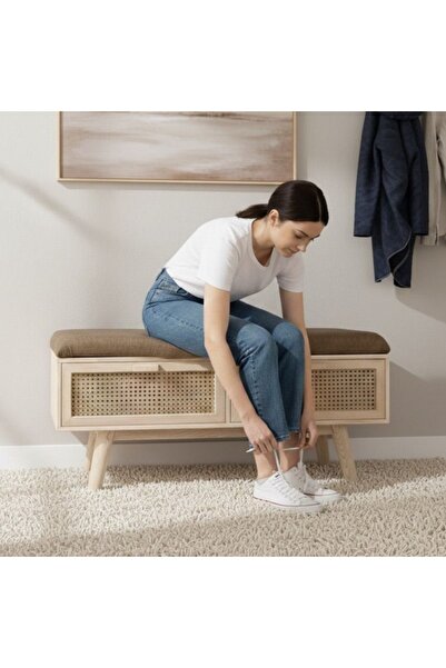 ka tasarım NordWicker Ayakkabılık & Oturma Bankı Doğal Masif Ahşap