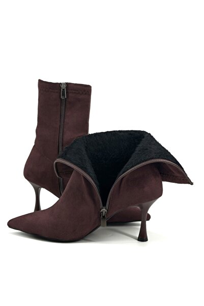 Shoebutik Wanna Bitter Brown Suede Women's Heeled Boots