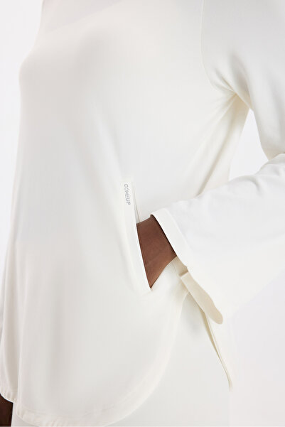 COMEUP High Collar Pocket Long Sleeve Lightweight Sweatshirt Off White