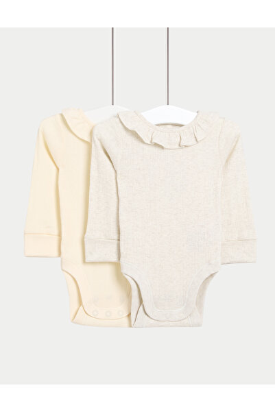 Marks & Spencer 2’li %100 Pamuk Fırfırlı Uzun Kollu Body Seti (0‑3 Yaş)