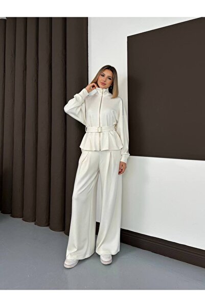 AYKA WEAR Waist-Tied Belted Pleated Modal Suit