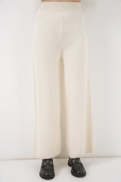 Bigdart Women's Embroidered Knitwear Cardigan Trousers Two-Piece Set 15963 - Ecru