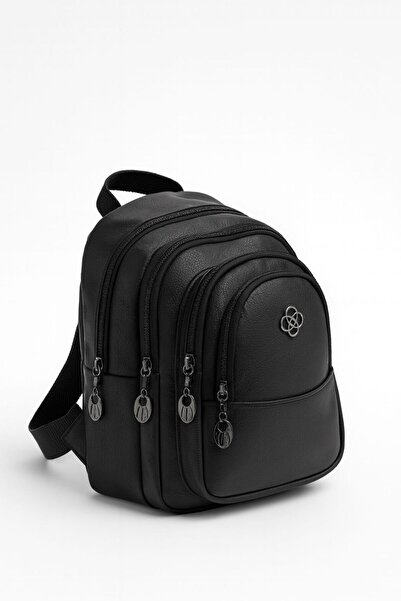 Av A Dos Black Unisex Crinkle Fabric Multi-Compartment Backpack Daily Multi-Pocket Water Resistant