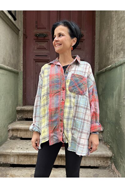 Bohoyasam Kadın Oversize Ödünçü Gömlek-Bambu Kumaş – %100 Pamuk, Sarı Bej Ren...