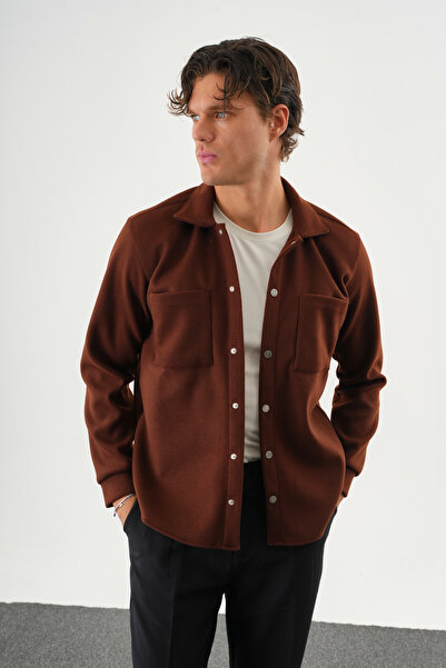 Redline Felt Men's Oversized Cashmere Shirt Brown