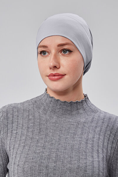 Sonbaharmoda Women's Hijab Ready-To-Wear Practical Snap-On Bonnet Elastic Non-Slip Gray