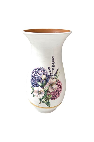 Ceramica Martinescu White ceramic vase with lilac and gold details, handmade ...