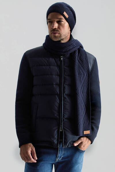 Hemington Merino Yün Kaşmir Karışım Desenli Lacivert Atkı