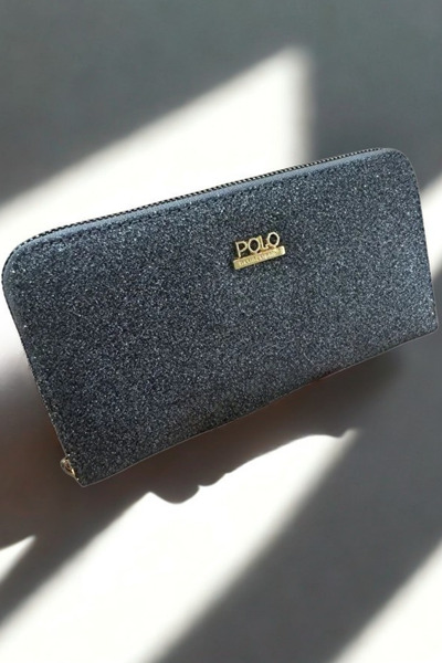 Tesettür Diyarı Portofel strălucitor cu sclipici, mărime mega - afumat