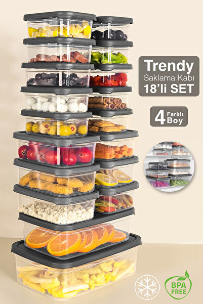 Meleni Home 18-Piece Rectangular Food Storage Container - Microwave and Freezer Safe Organizer Gray