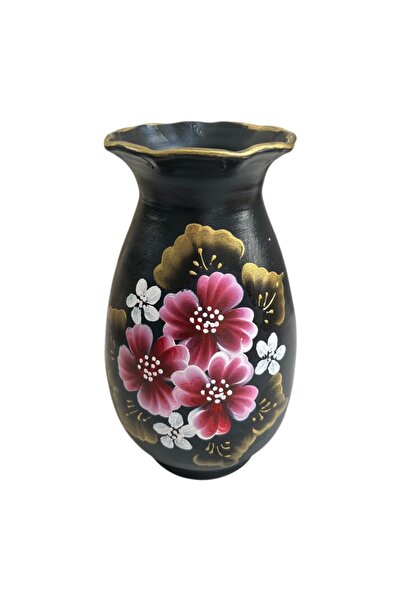 Ceramica Martinescu Black and gold vase, bouquet of flowers