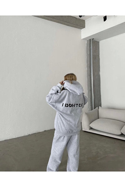 TONASSTORE Embroidered Three Thread Sweat Suit - Gray