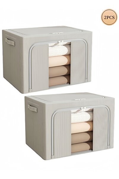 NIHAO 2 PCS Steel Extra Large Storage Bag, Cloth Storage Box for Quilt Storage Box Folding Wardrobe Fabric