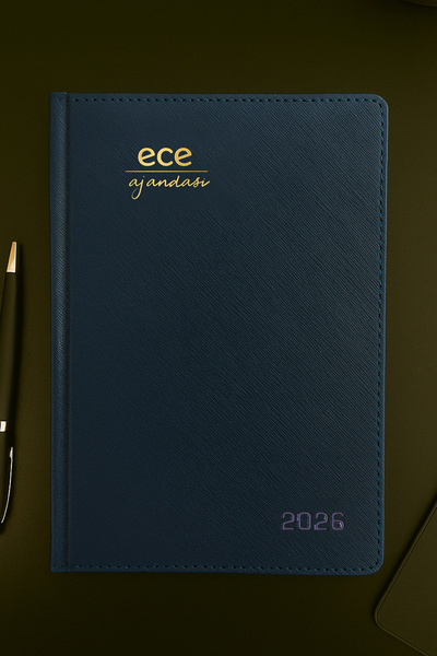 Ece Ajandası Datça 2026 14x20 Günlük Ajanda Kareli Lacivert