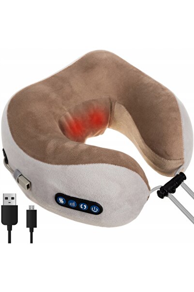 zola Pernă cervicală cu masaj și încălzire, 3 funcții, încărcare USB, ideală pentru masaj sau călătorii, maro