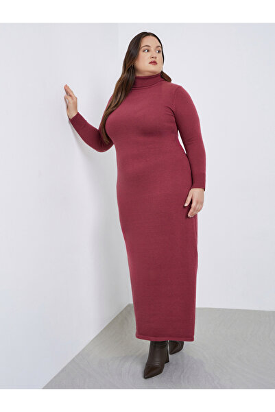 Styli Plus Size Turtle Neck Knit Sweater Maxi Dress