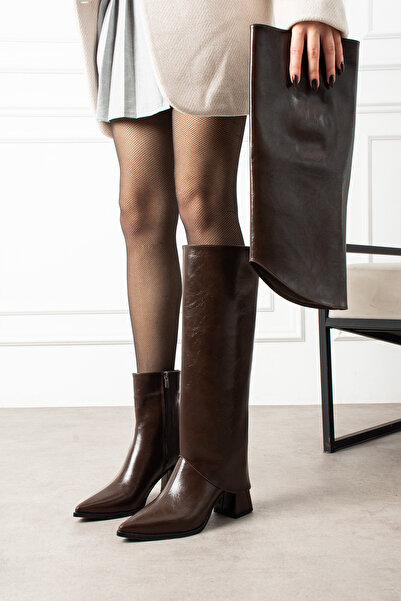 N MODA Lamelia Dust Cover Detailed Detachable Apparatus Boots Heeled Pointed Toe Zippered Women's Boots