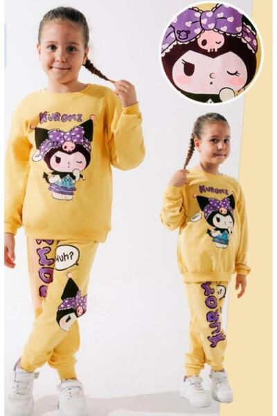 RAPAPA Girl's Kuromi Printed Bottom Top Tracksuit Set-Yellow--57057