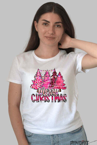 GILDAN Tricou De Craciun Braduti Roz Cu Merry Christmas Dama