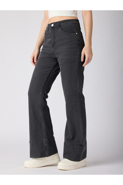Globus By Styli Charcoal Cotton Stretch Mid-Rise Bootcut Jeans
