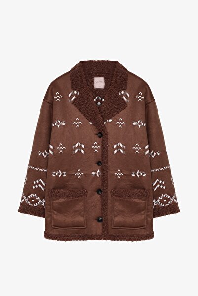 Quzu Nakış Detaylı Mont MNT01332 Kahve