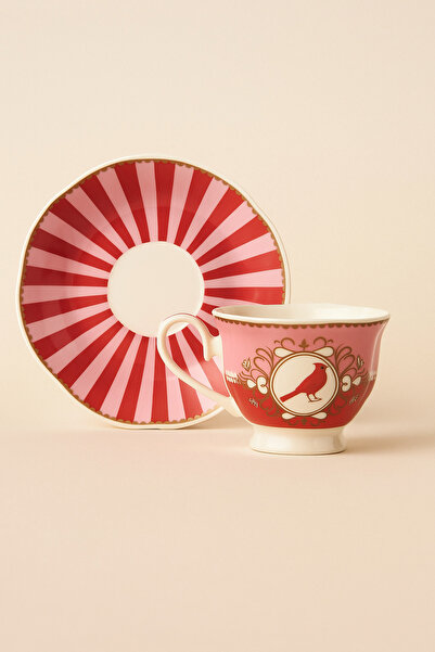 Mirilliahome Set of 2 Porcelain Coffee Cups & Saucers with Bird Figures – Patterned