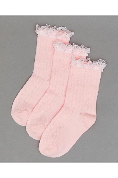 R&B جوارب دائرية سادة للبنات باللون الوردي، عبوة من 3 قطع